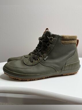 Keds Scout Women's Olive Green High-Top Canvas Splash Sneakers Tan Accents sz 8